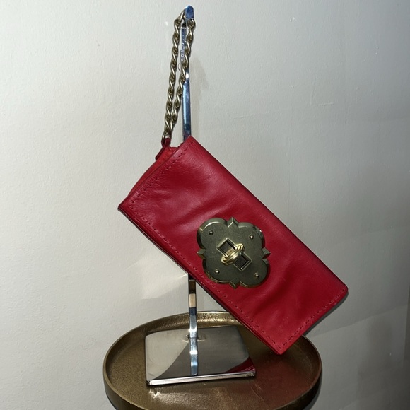 Cynthia Rowley Red Leather Gold Turn Lock Clutch - Picture 8 of 8